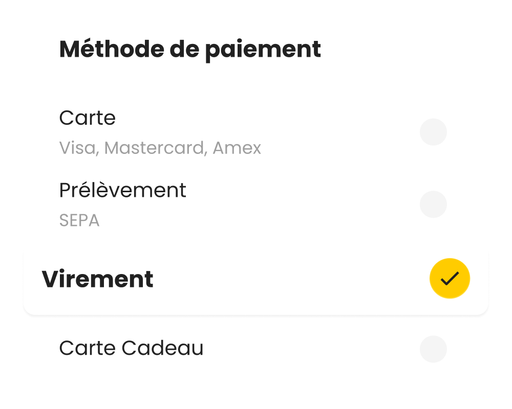 Parmi les méthodes de paiement existantes, le virement est pratique pour les paniers élevés.